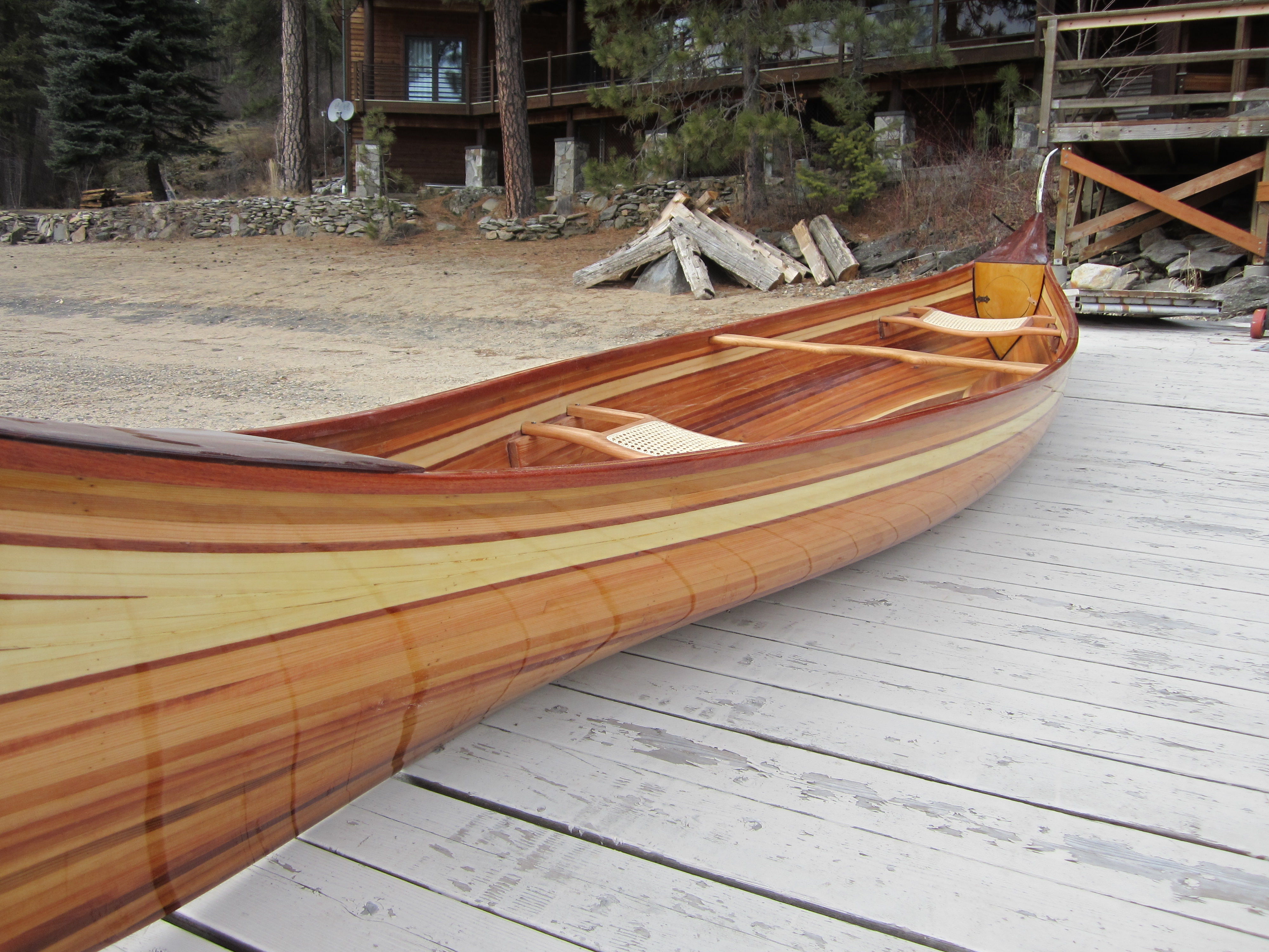 wood strip canoe. mahogany decks/gunnels and ash seats